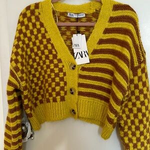 NWT Zara striped and checkered small Cardigan